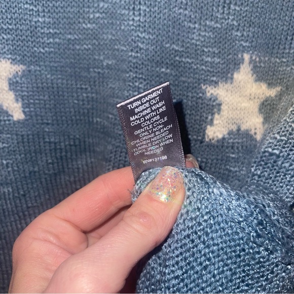 MARLED Blue Hooded Sweater with White Stars M NWOT - Picture 8 of 9